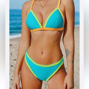 Cupshe NWT Take Me to Tulum Colorblock Triangle Bikini Swimsuit Cheeky New XS